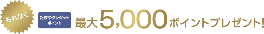 もれなくたまやクレジットポイント最大5,000ポイントプレゼント!